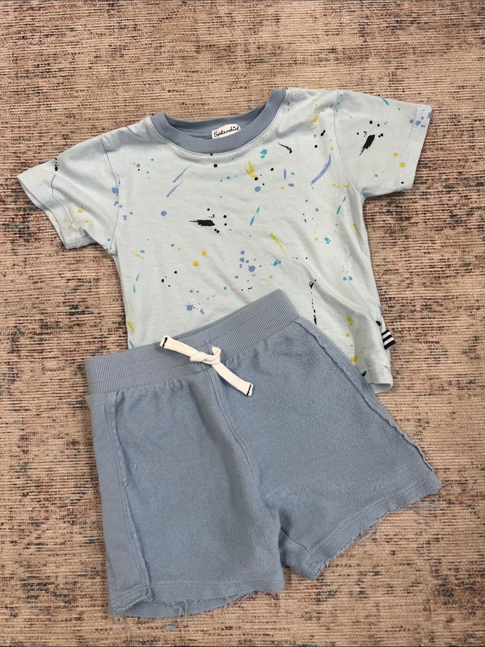 SPLENDID | 2T Splatter Print Light Blue Tee and Dusty Blue Shorts Set
